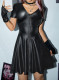 EVE V Neck Zipper Faux Leather Mini Dress OMY-12023