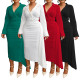 EVE Plus Size V Neck Irregular Solid Color Long Dress NNWF-8136