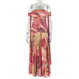 EVE Print Ruched Slash Neck Maxi Dress GJYO-JD303580