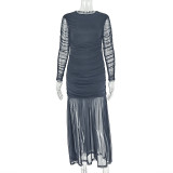 EVE Solid Color Ruched Long Sleeve Maxi Dress GJYO-JD303290