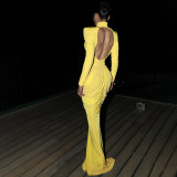 EVE Solid Color Backless Pleated Maxi Dress GSLF-K25D74925