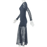EVE Solid Color Ruched Long Sleeve Maxi Dress GJYO-JD303290