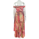 EVE Print Ruched Slash Neck Maxi Dress GJYO-JD303580