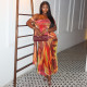 EVE Print Ruched Slash Neck Maxi Dress GJYO-JD303580