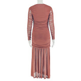 EVE Solid Color Ruched Long Sleeve Maxi Dress GJYO-JD303290