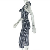 EVE Polka Dot Print Halterneck Tops Tight Pants Suit GJYO-JS919136