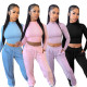 EVE Solid Color Long Sleeve Sport Two Piece Pant Set SFY-807