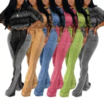 EVE Color Block Pleated Two Piece Pants Set AIL-334