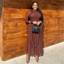 EVE Solid Color Ruched Long Sleeve Maxi Dress GJYO-JD303290