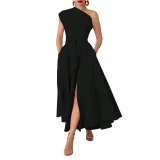 EVE Plus Size Solid Color Slash Neck Long Dress NNWF-6105