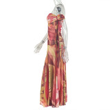 EVE Print Ruched Slash Neck Maxi Dress GJYO-JD303580