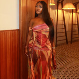 EVE Print Ruched Slash Neck Maxi Dress GJYO-JD303580