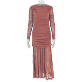 EVE Solid Color Ruched Long Sleeve Maxi Dress GJYO-JD303290