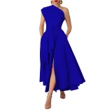 EVE Plus Size Solid Color Slash Neck Long Dress NNWF-6105