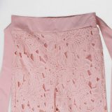 EVE Hollow Out Lace Tie Up Two Piece Pant Set NY-3793