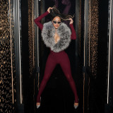 EVE Deep V Neck Furrzy Neck Jumpsuit MXBF-Q25JP303