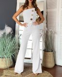 EVE Solid Color Wrap Chest Micro Flare Jumpsuit GSZE-ST24265
