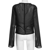 EVE Deep V-Neck Chiffon Mesh Long-Sleeve Blouse MXBF-J25TP327