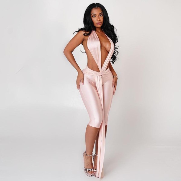 EVE Glossy Sexy Halter-Neck Backless Tight Romper GSBD-D25JP401