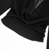 EVE Deep V-Neck Chiffon Mesh Long-Sleeve Blouse MXBF-J25TP327