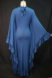 EVE Plus Size Fashion Half-High Neck Batwing Sleeve Ruffled Dress GANY-LB1864