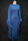 EVE Plus Size Fashion Half-High Neck Batwing Sleeve Ruffled Dress GANY-LB1864