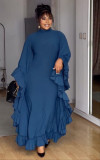 EVE Plus Size Fashion Half-High Neck Batwing Sleeve Ruffled Dress GANY-LB1864