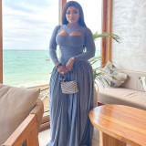 EVE Elegant Solid Color Long Sleeve Maxi Dress GANY-LB1751