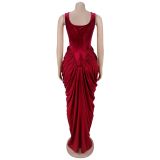 EVE Sleeveless Backless Ruched Maxi Dress BY-7582