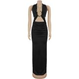 EVE Sexy Solid Color Tie Up Maxi Dress BY-7572