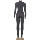 EVE Solid Color Long Sleeve Bodysuit Tight Two Piece Pants Set DLSF-K25S83270