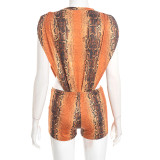 EVE Snake Print Sleeveless Bobysuit Two Piece Shorts Set MXBF-J25ST348