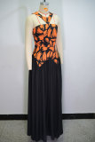 EVE Sleeveless Print Color Block Pleated Maxi Dress GANY-LB1225