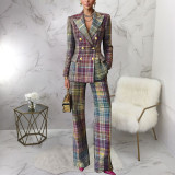 EVE Plaid Print Long Sleeve Blazer Pants 2 Piece Set YF-10952