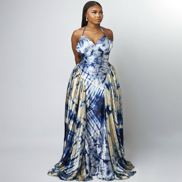 EVE V Neck Halterneck Print Even Dress GANY-LB1278