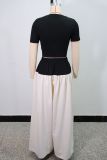 EVE Short Sleeve Tops Wide Leg Pants 2 Piece Set GANY-LB1146