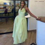 EVE Halterneck V Neck Solid Color Maxi Dress GANY-LB1290