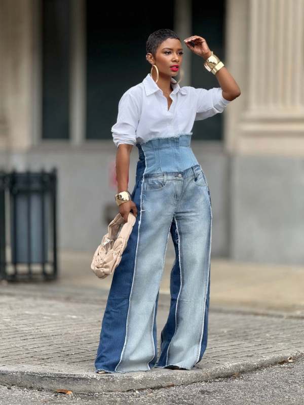 EVE Plus Size Fashion Patchwork Washed Loose Jeans GYLN-9207