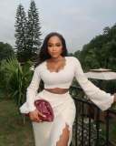 EVE Flare Sleeve Solid Color Split Skirt 2 Piece Set GANY-LB1444