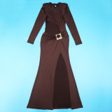 EVE Sexy Long Sleeve Hollow Out Split Maxi Dress YF-10947