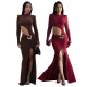 EVE Sexy Long Sleeve Hollow Out Split Maxi Dress YF-10947