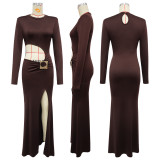 EVE Sexy Long Sleeve Hollow Out Split Maxi Dress YF-10947