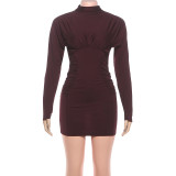 EVE Solid Color Long Sleeve Ruched Mini Dress DLSF-K25D85398
