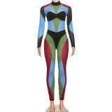 EVE Contrast Color Long Sleeve Tight Jumpsuit DLSF-K25Q85453