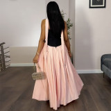 EVE Wrap Chest Color Block Pleated Maxi Dress GANY-LB1001