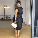 EVE Plus Size Solid Color Sleeveless Ruffles Midi Dress GANY-LB1136