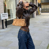 EVE High-Neck Solid Color Short Zipper PU Leather Jacket XEF-K25C84468