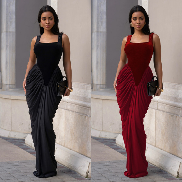 EVE Sleeveless Backless Ruched Maxi Dress BY-7582