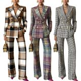 EVE Plaid Print Long Sleeve Blazer Pants 2 Piece Set YF-10952