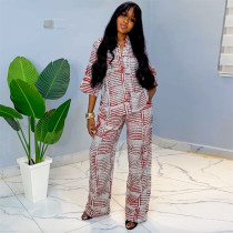 EVE 3/4 Sleeve Print Shirt Two Piece Pants Set GANY-LB1058